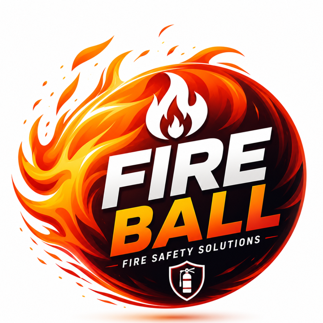 Fire Ball fire safety solution logo featuring a flame design for automatic fire suppression and fire protection systems